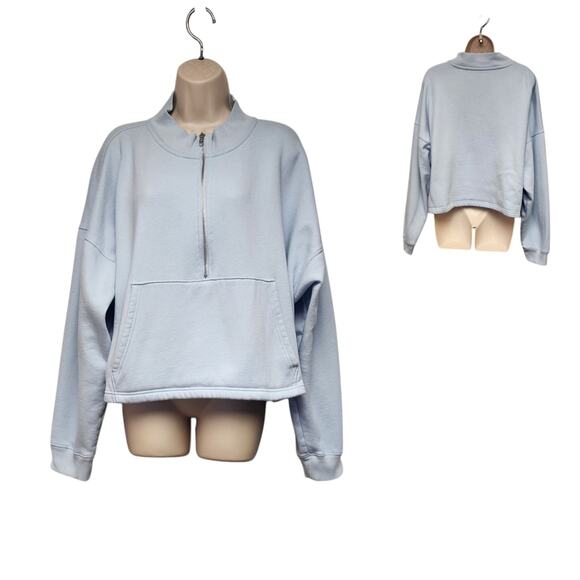 Victoria's Secret Pink Cropped Long Sleeve Sweatshirt Size Large Color Blue - Picture 1 of 12